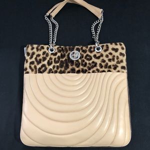 Henri Bendel Rare Expandable Leather Tote.  Brown Beige